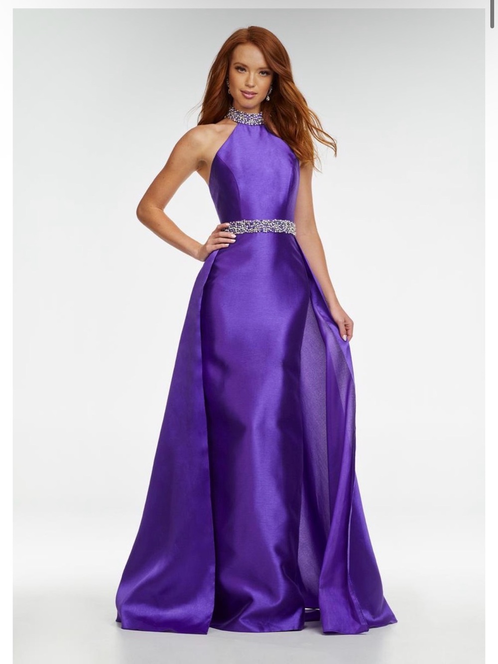 Ashley Lauren Size 10 Purple Rhinestone Halter Satin Formal Prom Gown NWT GALA